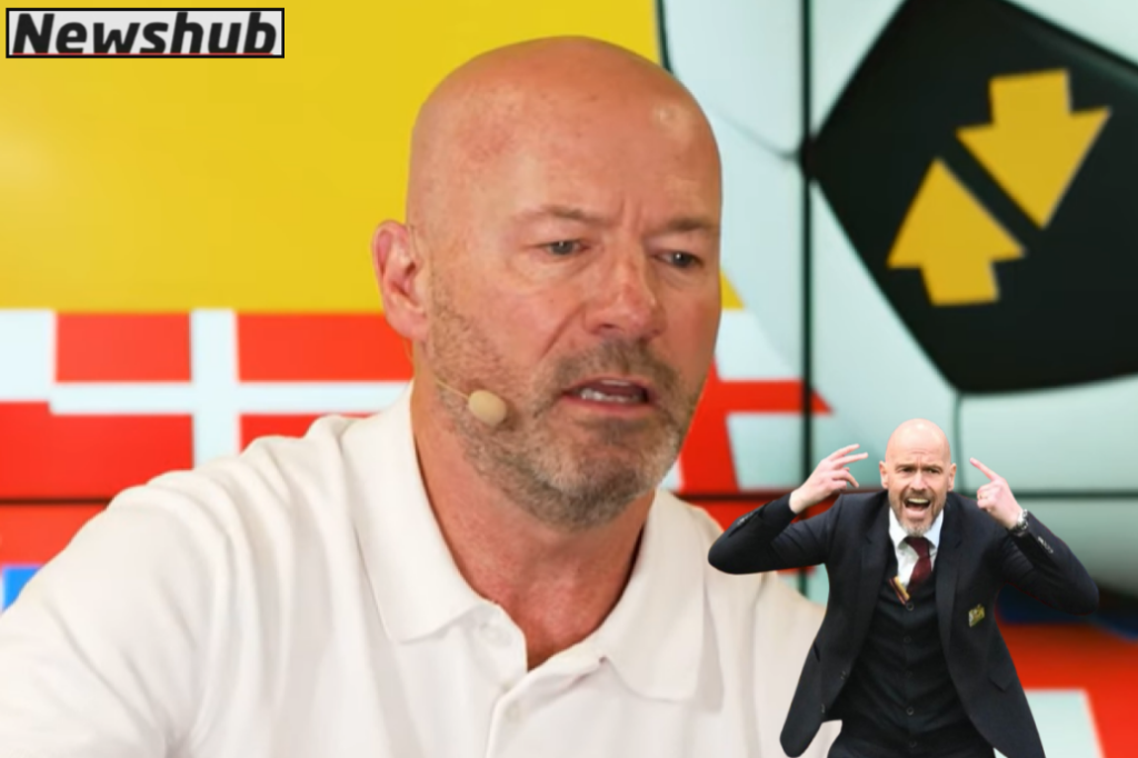 A Collage of Premier League legend, Alan shearer and Man u coach, Erik ten Hag