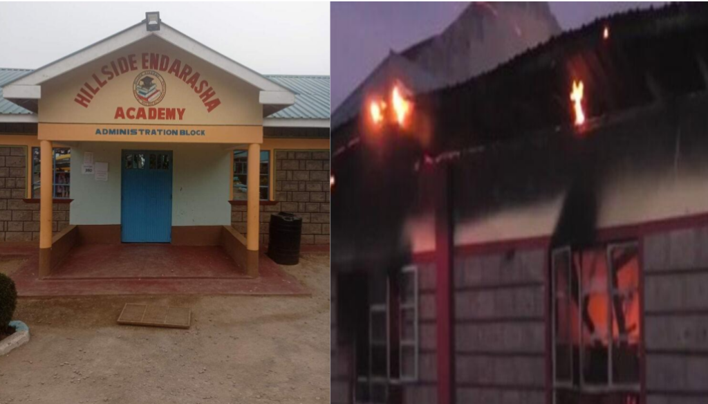 The Hillside Endarash school administration block and their dormitory on fire PHOTO| Mulikanews