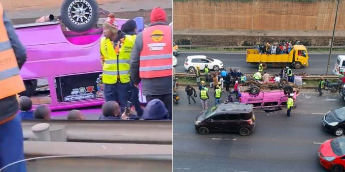 Matatu Carrying School Children Overturns Along Thika Road