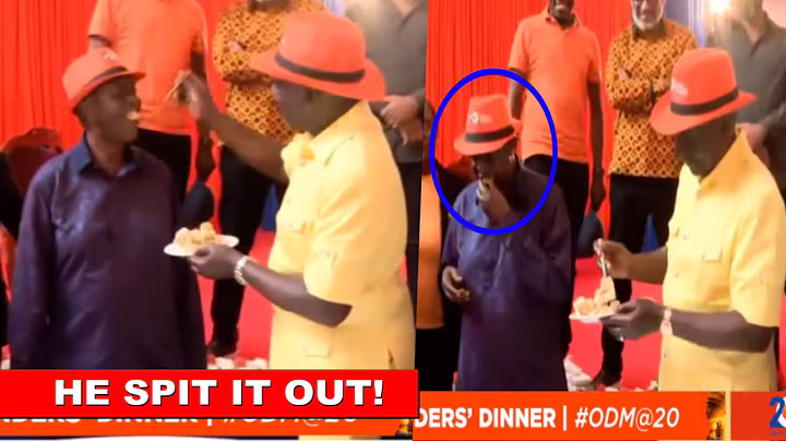 Drama as Oburu Odinga spit down a piece of Cake that Ruto fed him during ODM @20 celebrations!