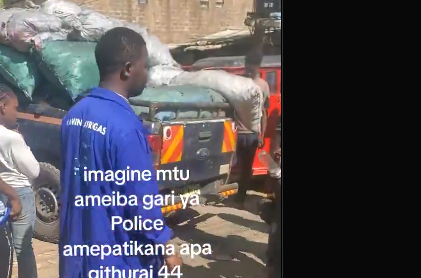 A Man in Githurai 44 Stole a Police Car, Replaced the License Plate with a Fake one, and Used it to Transport Charcoal. Watch
